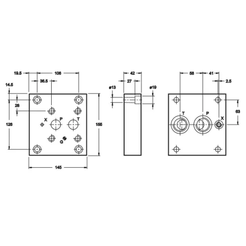 Плита для клапанов давления стальная DUPLOMATIC MS S.p.a. PMRQ5-AI5G/20_1961221, CETOP R08, 350 бар, порты с задней стороны