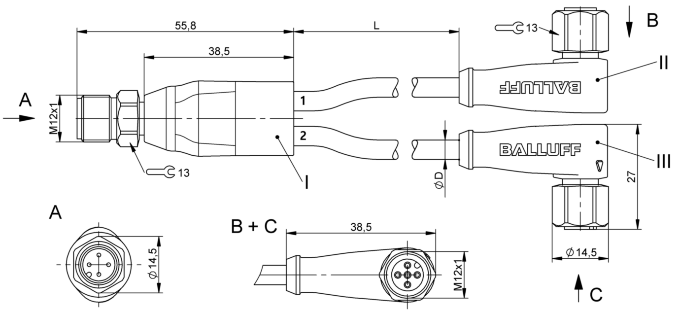 Y-образный распределитель Balluff BCC S414-S425-S425-U2043-015