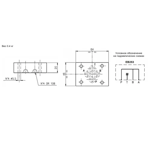 Плита-заглушка DUPLOMATIC MS S.p.a. EB253, CETOP 03, P-A-B-соединены, Т-заглушен