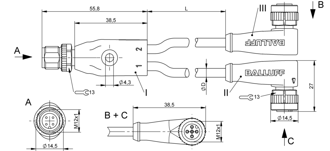 Y-образный распределитель Balluff BCC M414-M425-M425-U2002-006
