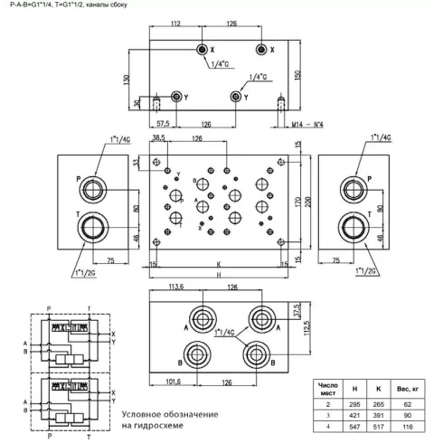 Плита для распределителей и клапанов, трехместная DUPLOMATIC MS S.p.a. EM208/3Y, CETOP 08, порты с боковой стороны