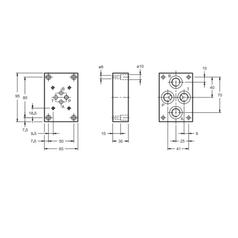 Плита для распределителей и клапанов стальная DUPLOMATIC MS S.p.a. PMMD-AI3G/20_1961261, CETOP 03, 350 бар, порты с задней стороны
