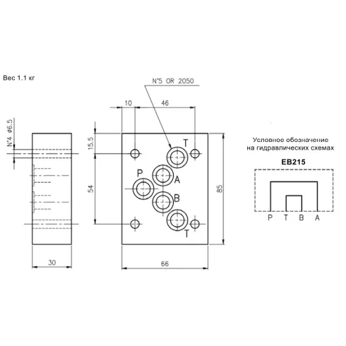 Плита-заглушка DUPLOMATIC MS S.p.a. EB215, CETOP 05, P-B и А-Т-соединены