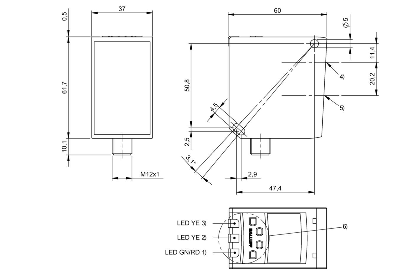 Оптический датчик расстояния Balluff BOD 37M-LB01-S92
