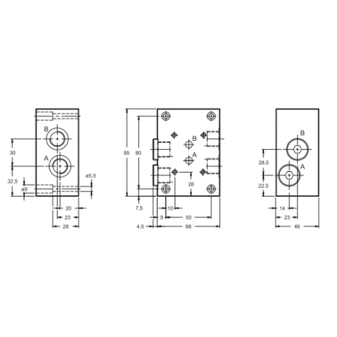 Плита для регуляторов расхода стальная DUPLOMATIC MS S.p.a. PMRPC1-AL3G/10_1961051, CETOP 03, 250 бар, порты с боковой стороны