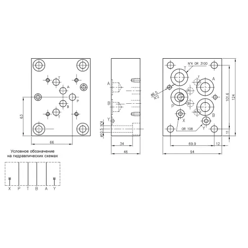 Плита-переходник DUPLOMATIC MS S.p.a. EB407, CETOP 07/CETOP 05, X и Y-заглушены