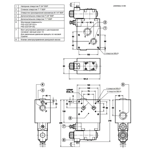 Плита модульная DUPLOMATIC MS S.p.a. P4D-RQM5-5/30N-D24K1, 250 бар, с предохранительным клапаном с разгрузкой