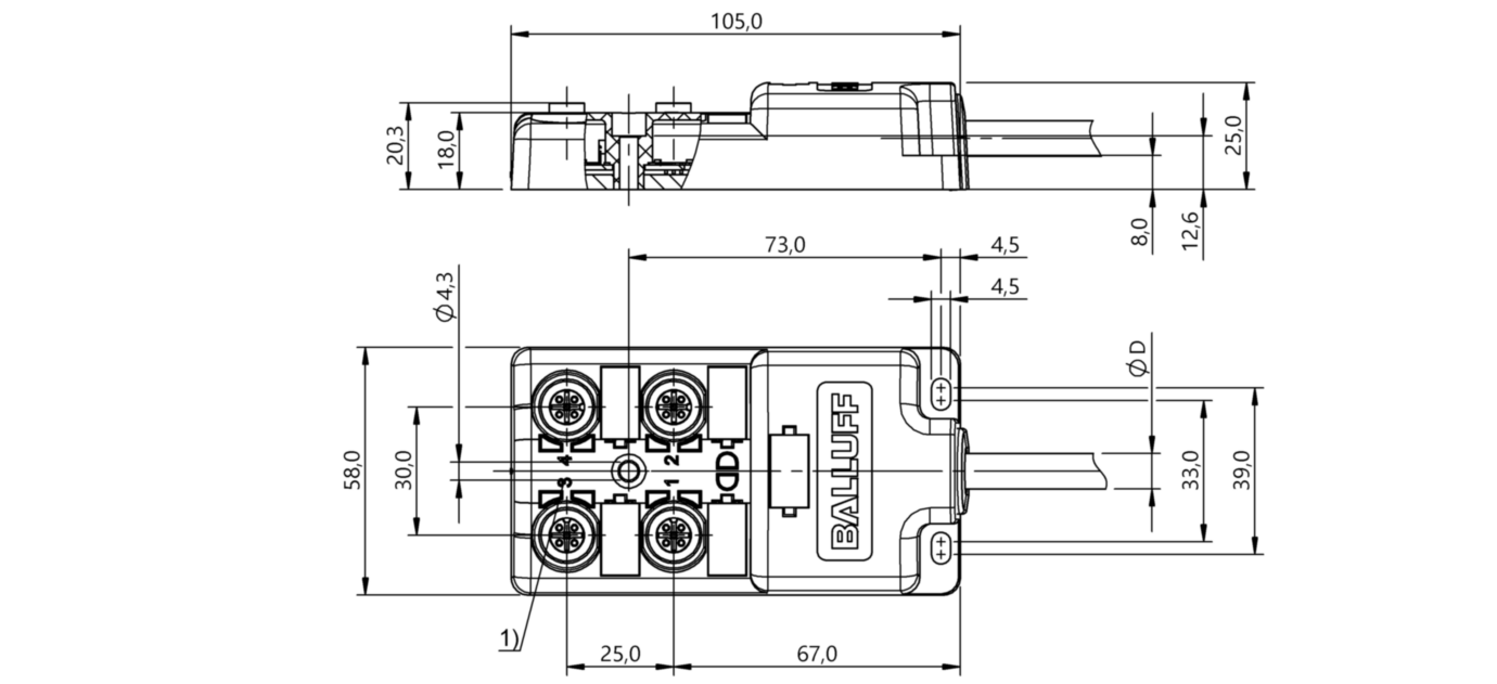 Распределительная коробка Balluff BPI 4M4A50-2K-B0-KPXB0-150