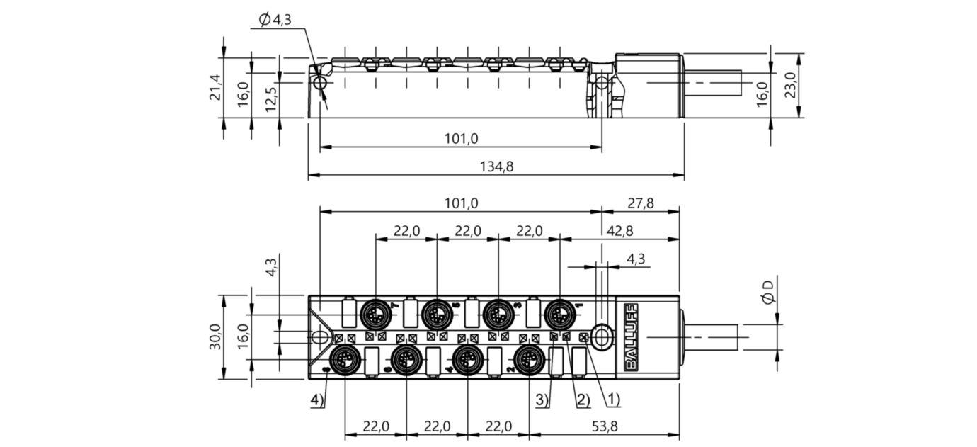 Распределительная коробка Balluff BPI 8M304P-5K-B0-KPXK0-150