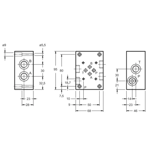 Плита для распределителей и клапанов стальная DUPLOMATIC MS S.p.a. PMMD-AL3G/11_1961251, CETOP 03, 350 бар, порты с боковой стороны