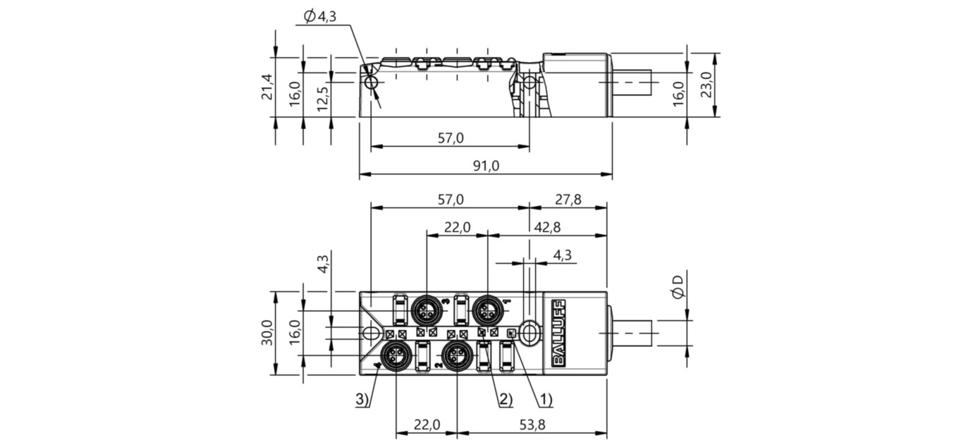 Распределительная коробка Balluff BPI 4M303P-5K-B0-KPX60-100