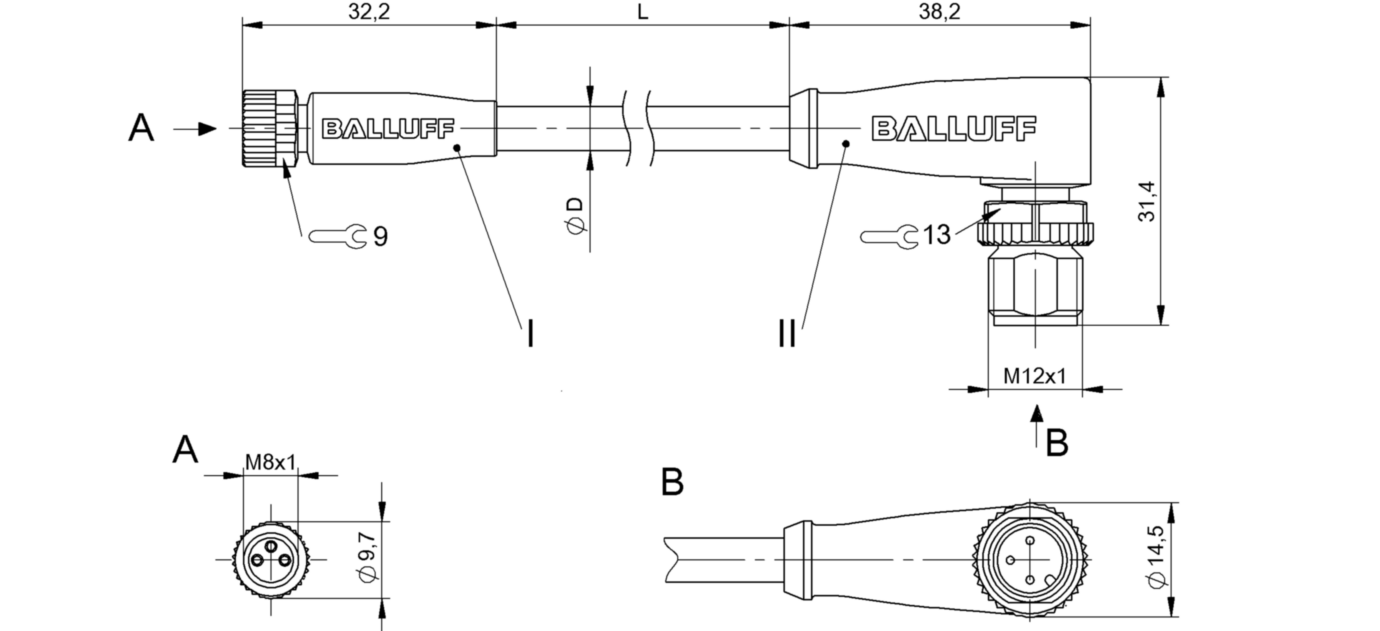 Соединительный кабель Balluff BCC M313-M423-3E-300-PX0334-010
