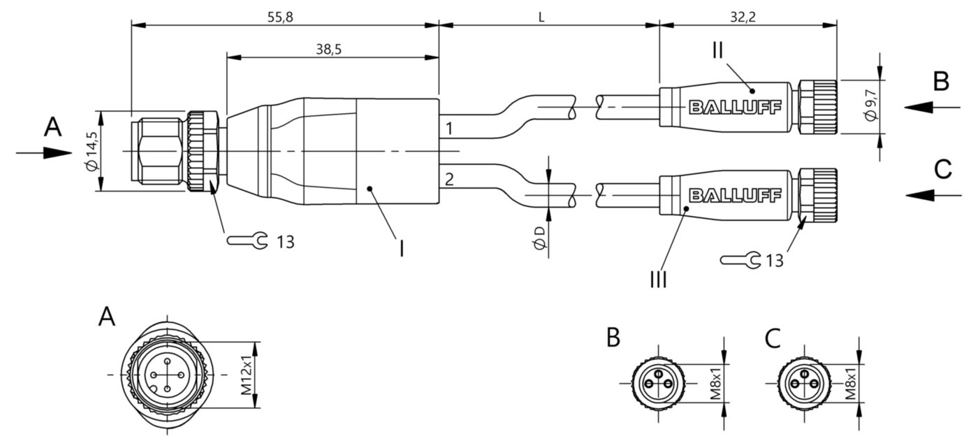 Y-образный распределитель Balluff BCC M414-M313-M313-U2026-003